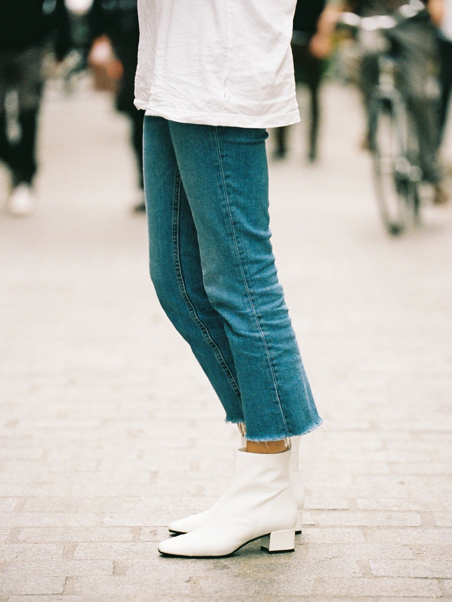 Estime - White leather and patent leather ankle boots