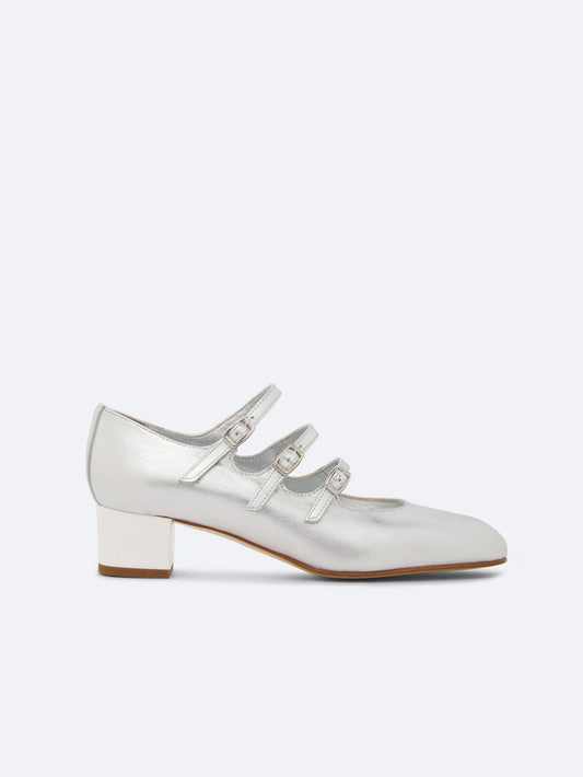 Kina - Silver leather Mary Janes pumps and white patent heel - Image number 5