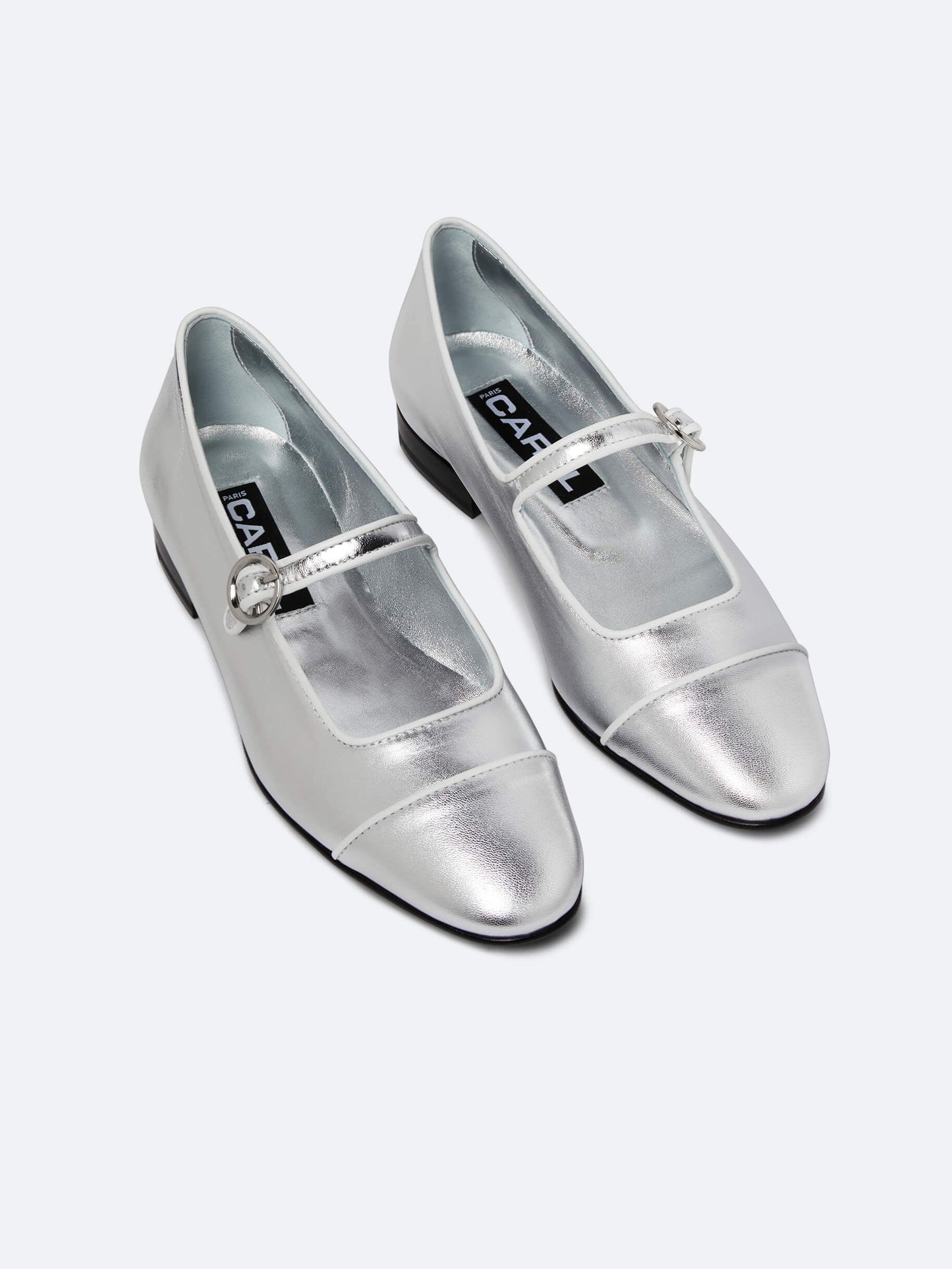 Corail - Silver leather white piping Mary Janes flats