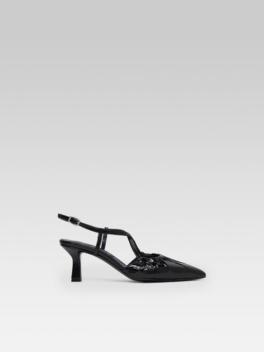 Neri - Black naplack leather slingback pumps